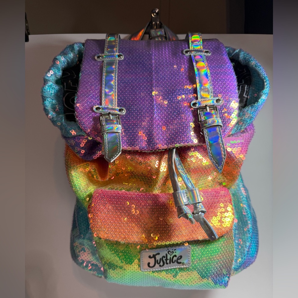 Justice Holographic Rainbow girls Backpack | Festival Y2K Rave Bag